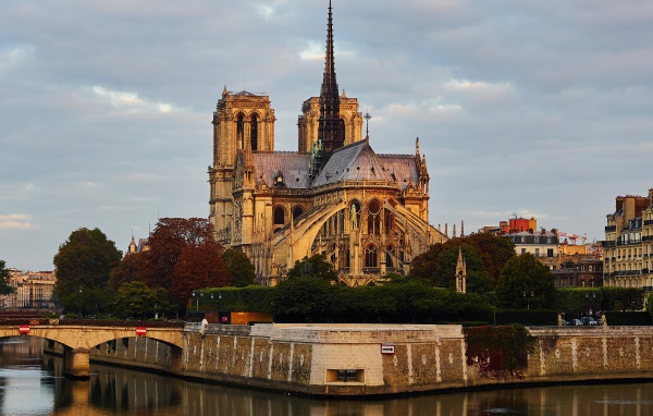 View of Notre-Dame Cathedral near the water, France