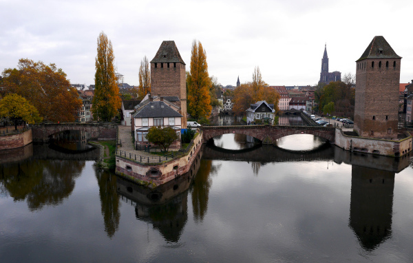 View of the landmark Strasbourg Ponts Couverts, France