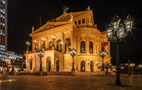 Beautiful old opera house at night, Frankfurt am Main, Germany