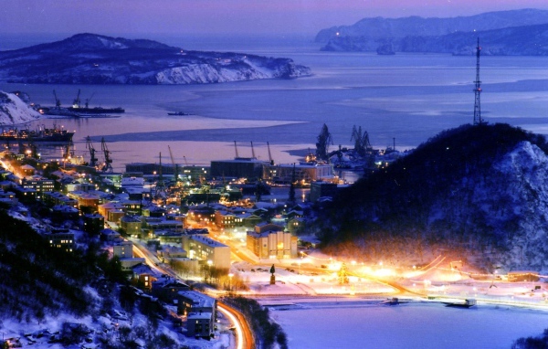 Красивый вид на ночную Камчатку, Россия 