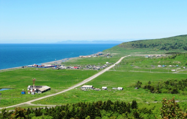 Панорама села Новиково, Сахалин. Россия 