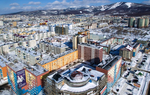 Панорама города Сахалин, Россия 