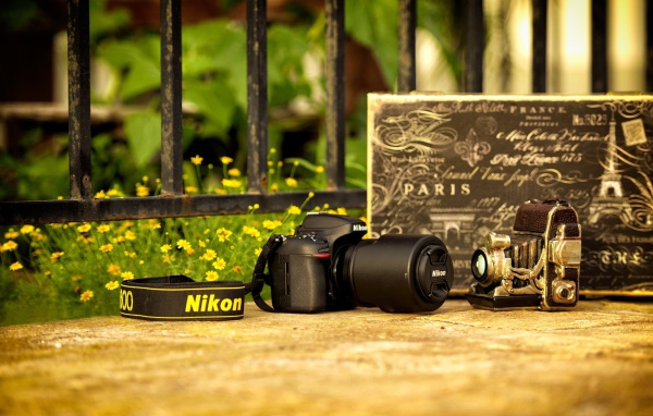 Фотоаппарат Nikon и винтажная камера 