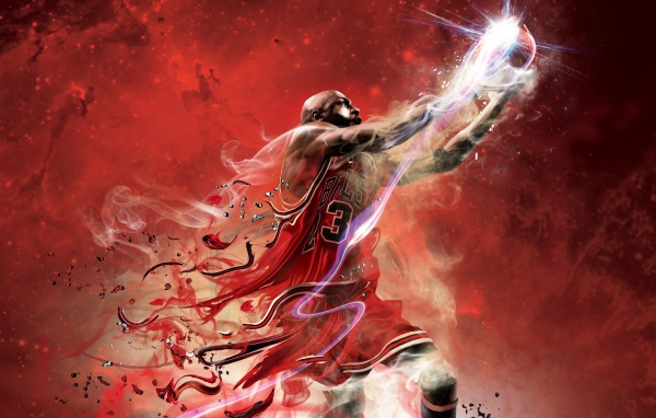 Виртуозный бросок мяча  баскетболиста Майкла Джордана NBA  