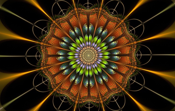 Красивый разноцветный абстрактный цветок, 3д графика