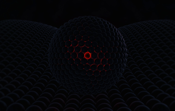 Черный шар со светящимся центром на черной поверхности 3д графика
