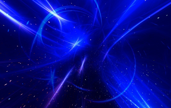 Сверкающие белые полосы на голубом фоне, абстракция 