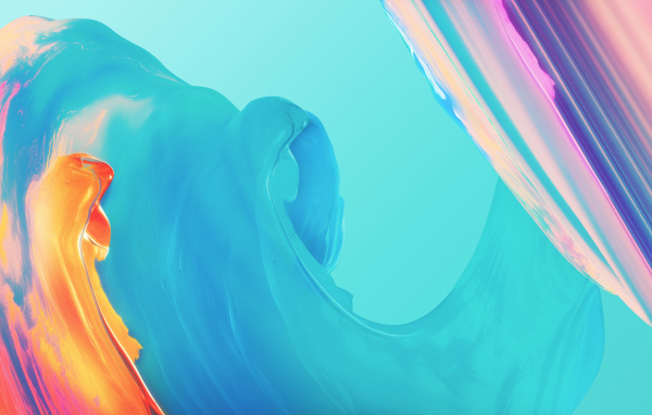 Разноцветные волны из краски на голубом фоне, абстракция