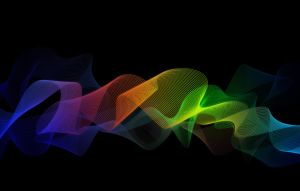 Разноцветные волны на черном фоне, 3д графика