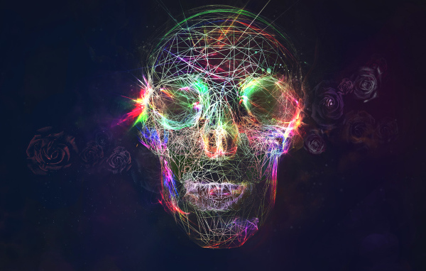 Нарисованный абстрактный череп с розами