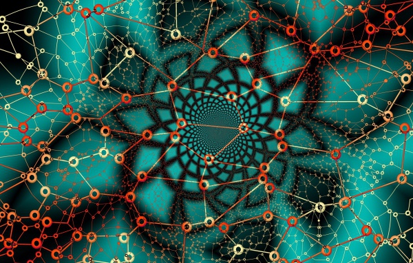 Узор из линий с кругами на голубом фоне