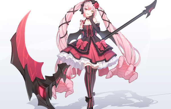 Девушка аниме с длинными розовыми волосами