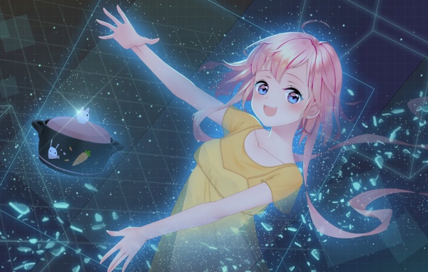 Красивая девушка аниме с розовыми волосами 