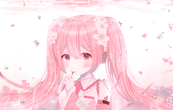 Девушка Сакура Мику с розовыми волосами аниме Вокалоид