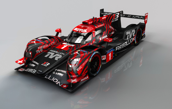 Гоночный автомобиль Rebellion R13 на сером фоне