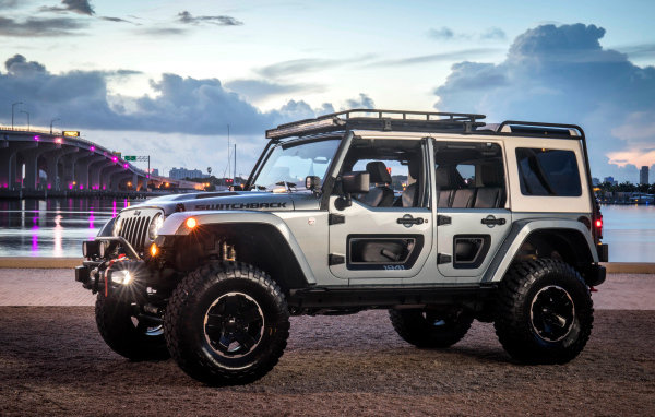 Silver Jeep Switchback on shore