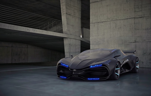 Черный суперкар Lada Raven