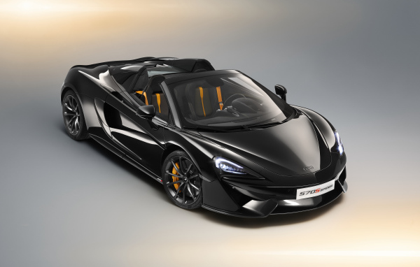 Черный автомобиль кабриолет McLaren 570S Spider, 2018