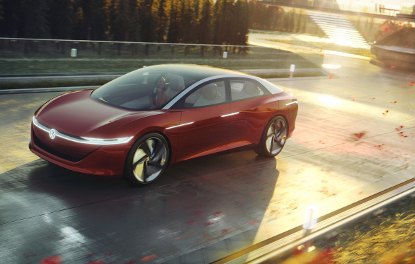 Красный автомобиль Volkswagen Id Vizzion