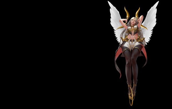 Angelic Warrior Girl on a Fantasy Black Background