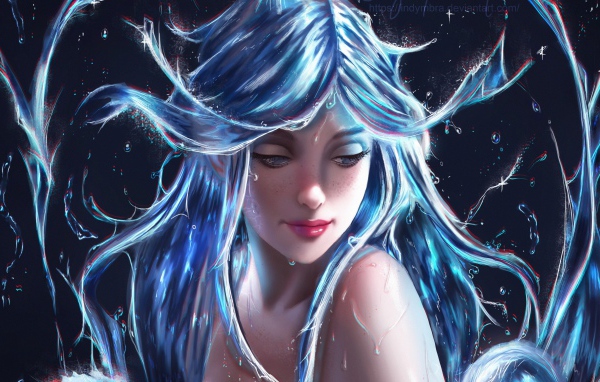 Фантастическая девушка с голубыми волосами 