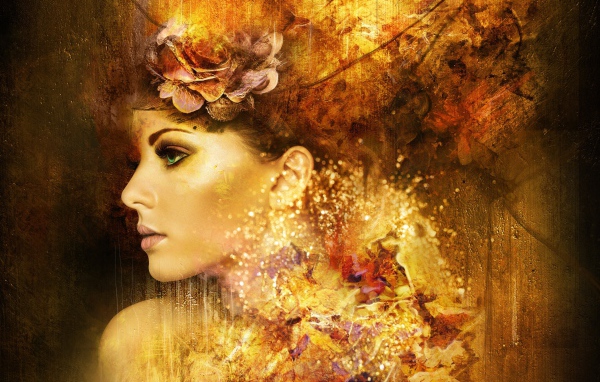 Фантастическая зеленоглазая девушка, лицо в профиль