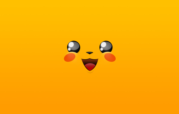 Лицо покемона Пикачу на желтом фоне