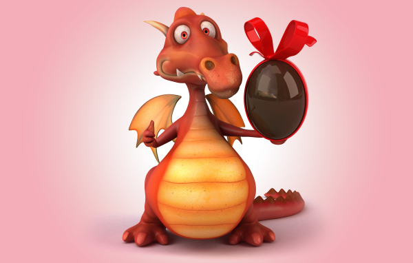 Красный дракончик с шоколадным яйцом в лапе