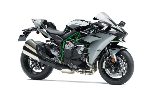 Мотоцикл Kawasaki Ninja H2,  2019 на сером фоне