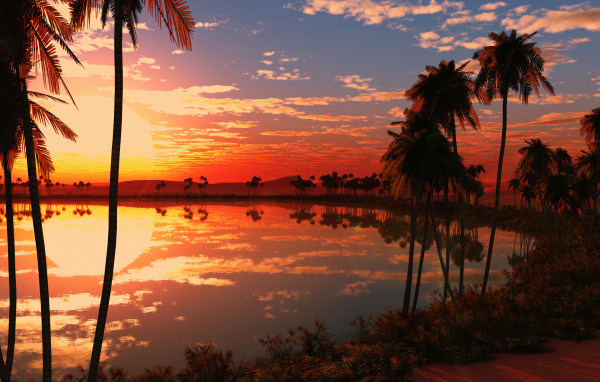 Красивый закат солнца на тропическом пляже