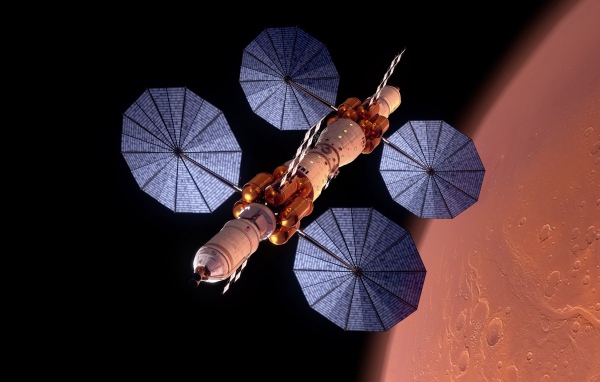 Space station near the planet Mars