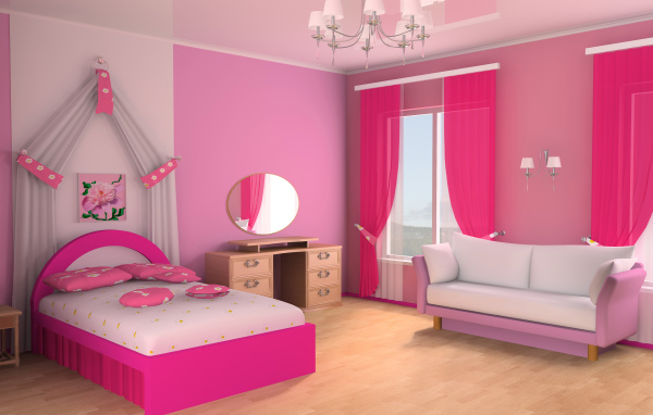 Детская спальная комната для девочки в розовом цвете