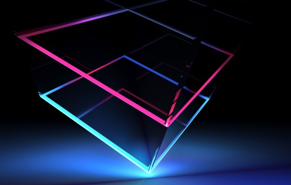Неоновые 3д кубы на синем фоне