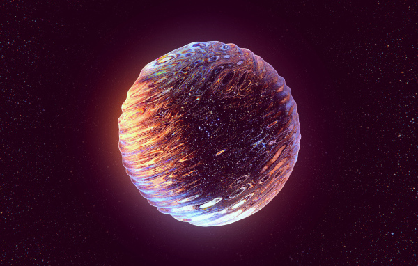 Абстрактная блестящая планета на фоне неба