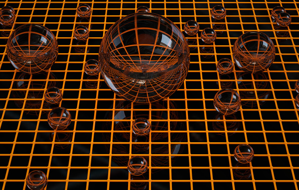 Стеклянные сферы на сетке 3д графика