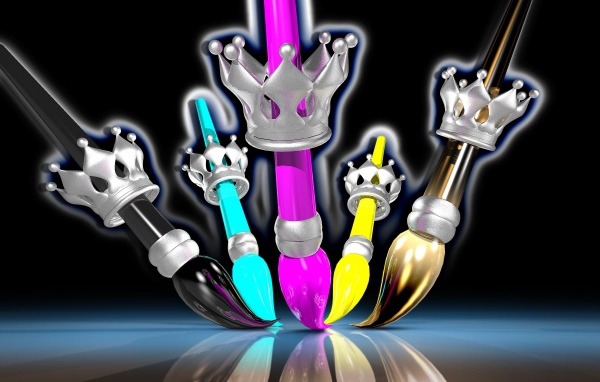 Разноцветные кисточки с коронами 3д графика