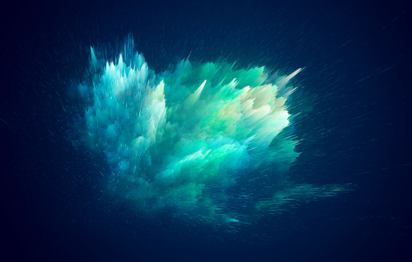 Взрыв разноцветного дыма на синем фоне, 3д графика