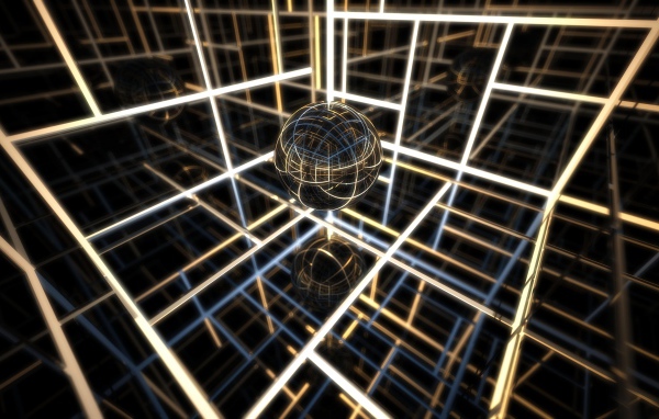 Прозрачный шар с комнате с неоновыми линиями