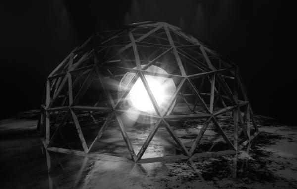 Белый яркий шар под железной клеткой 