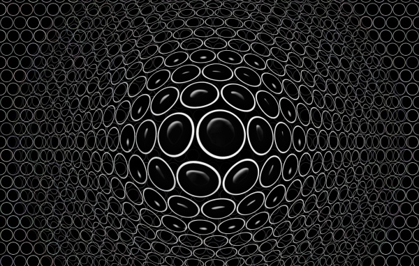 Белые круги на черном фоне 3д графика