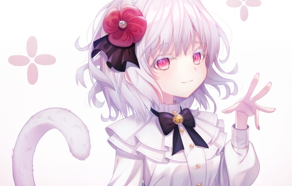 Девушка кошка аниме с цветком в волосах 