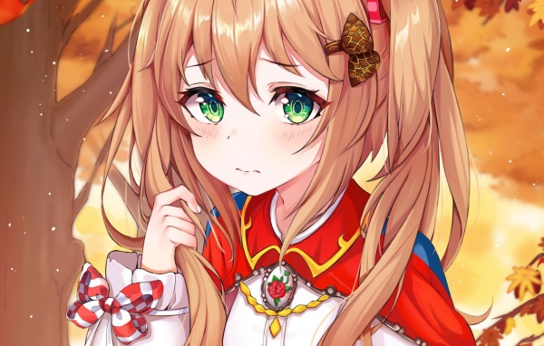 Девушка аниме с большими зелеными глазами