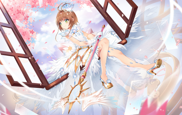 Персонаж Сакура Киномото на окне аниме Сакура Собирательница карт