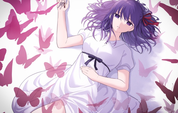 Персонаж Сакура Мато с бабочками аниме Аниме Судьба: Ночь схватки