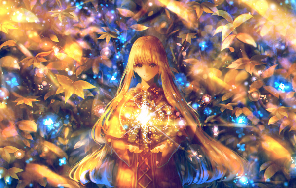 Fantastic long-haired girl with a star in her hands  