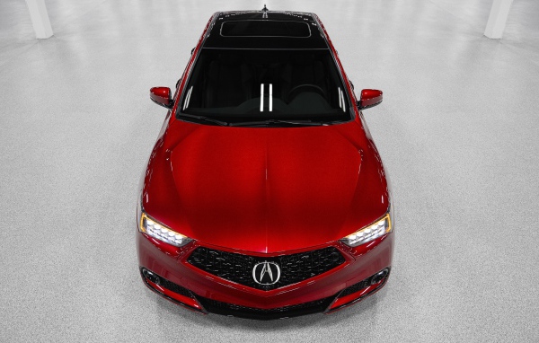 Красный автомобиль  Acura TLX PMC Edition 2020 года вид сверху