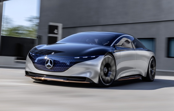2019 Mercedes-Benz Vision EQS at the gray building
