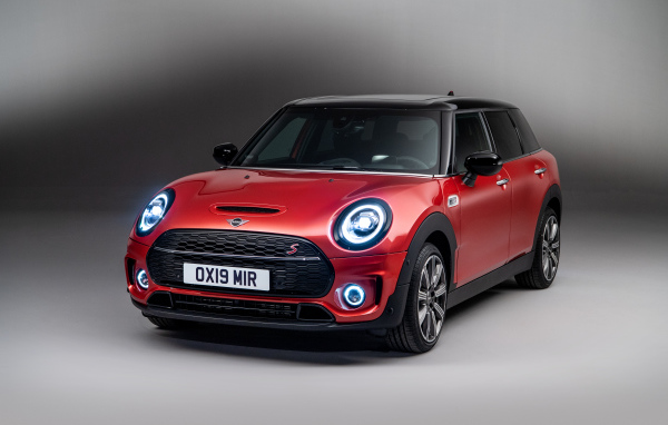 Red Mini Clubman Cooper S on a gray background