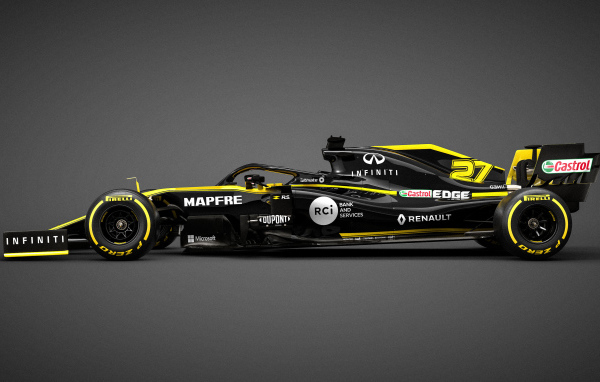 Гоночный автомобиль Renault R.S.19 2019 года на сером фоне