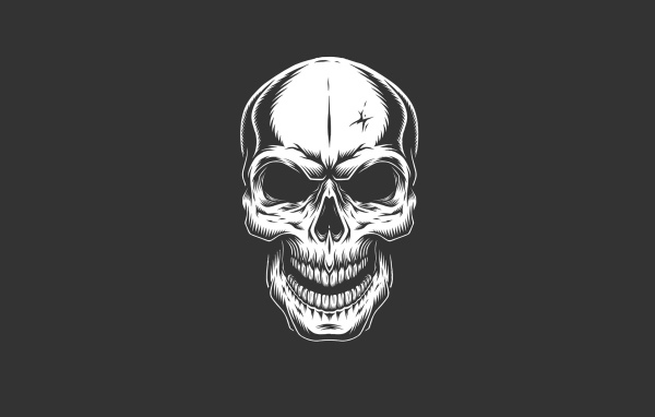 Белый нарисованный череп на сером фоне 